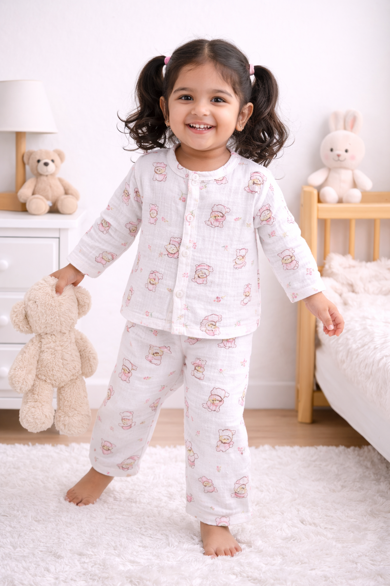 Cutie Pie - Kradyl Kroft Premium Crinkled Double Layered Soft Muslin Night Suit Set for New Born to 6 Years