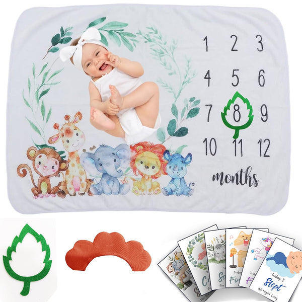 Jungle Fun- Milestone Blanket Quilt with 6 Milestone Cards and Markers