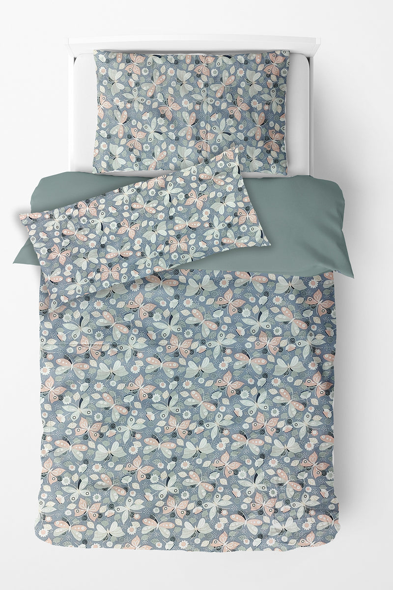 Kradyl Kroft Kids 3 Pcs Bedding Set with Removable Covers | Duvet, Pillow and Lumbar Pillow with 100% Cotton Covers - Grey Butterfly