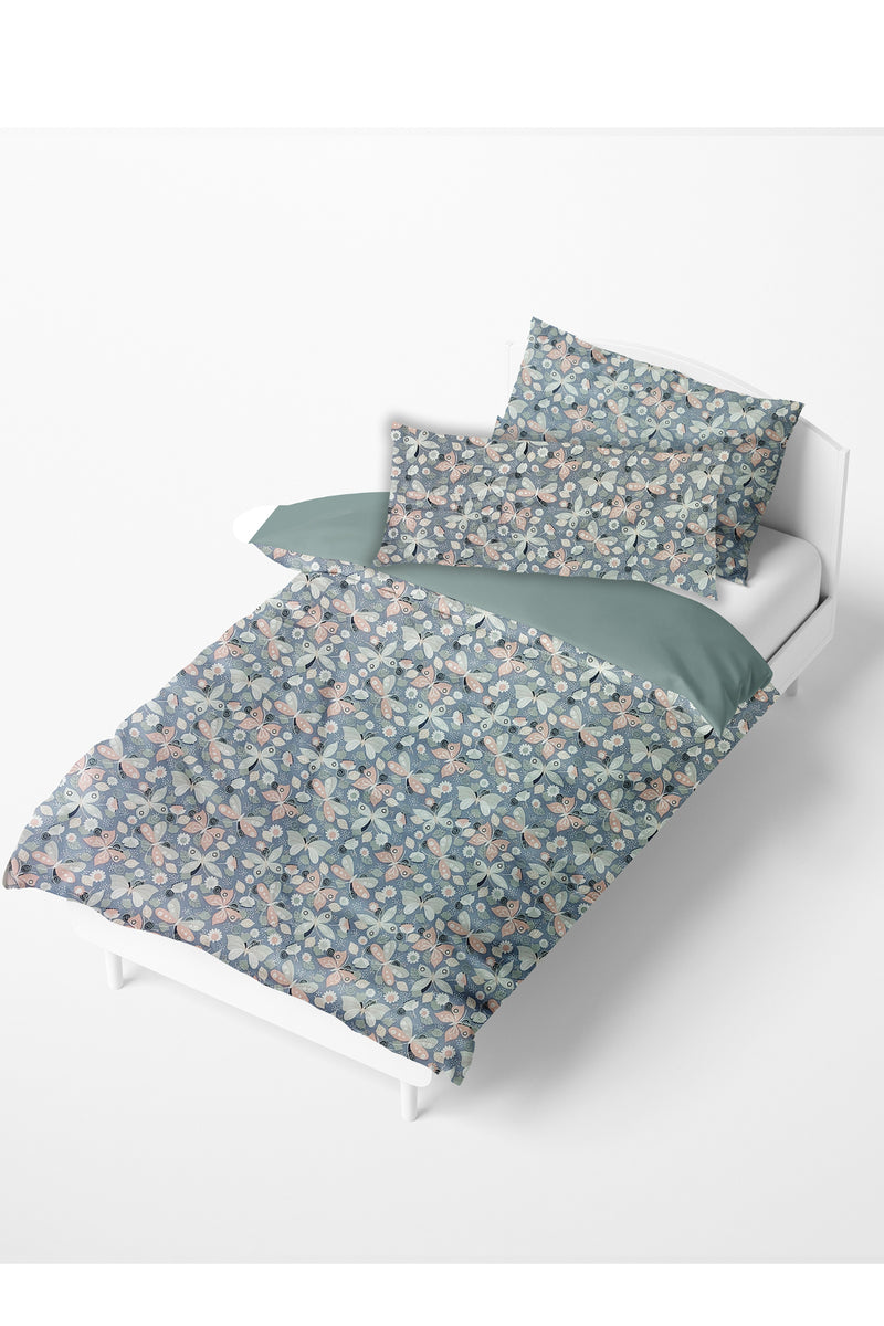 Kradyl Kroft Kids 3 Pcs Bedding Set with Removable Covers | Duvet, Pillow and Lumbar Pillow with 100% Cotton Covers - Grey Butterfly
