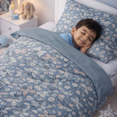 Kradyl Kroft Kids 3 Pcs Bedding Set with Removable Covers | Duvet, Pillow and Lumbar Pillow with 100% Cotton Covers - Grey Butterfly