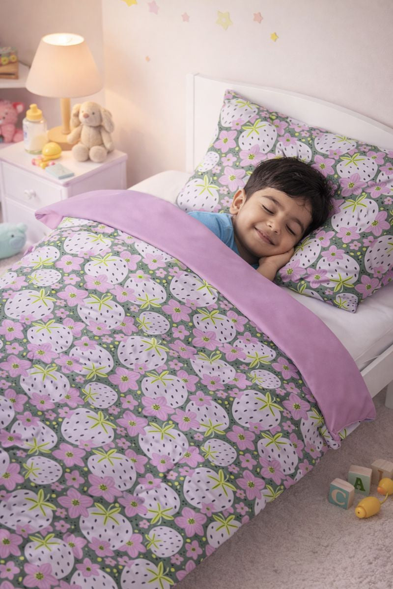 Kradyl Kroft Kids 3 Pcs Bedding Set with Removable Covers | Duvet, Pillow and Lumbar Pillow with 100% Cotton Covers - Very Berry