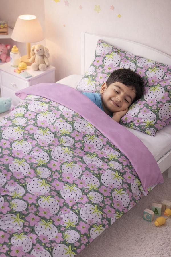 Kradyl Kroft Kids 3 Pcs Bedding Set with Removable Covers | Duvet, Pillow and Lumbar Pillow with 100% Cotton Covers - Very Berry