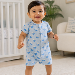 Kitty Kup | Short Sleeves | Unisex Romper Bodysuit | 100% Cotton Muslin for 0 to 2 Yrs