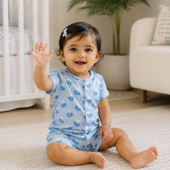 Kitty Kup | Short Sleeves | Unisex Romper Bodysuit | 100% Cotton Muslin for 0 to 2 Yrs