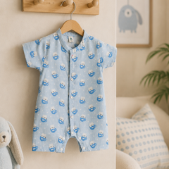 Kitty Kup | Short Sleeves | Unisex Romper Bodysuit | 100% Cotton Muslin for 0 to 2 Yrs