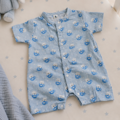 Kitty Kup | Short Sleeves | Unisex Romper Bodysuit | 100% Cotton Muslin for 0 to 2 Yrs