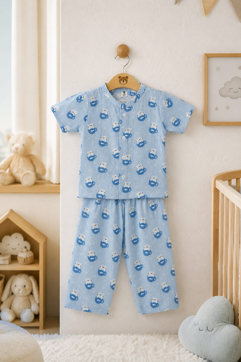 Kitty Kup |Half Sleeves| Checkered Muslin| Soft Unisex Muslin Set for New Born to 6 Years