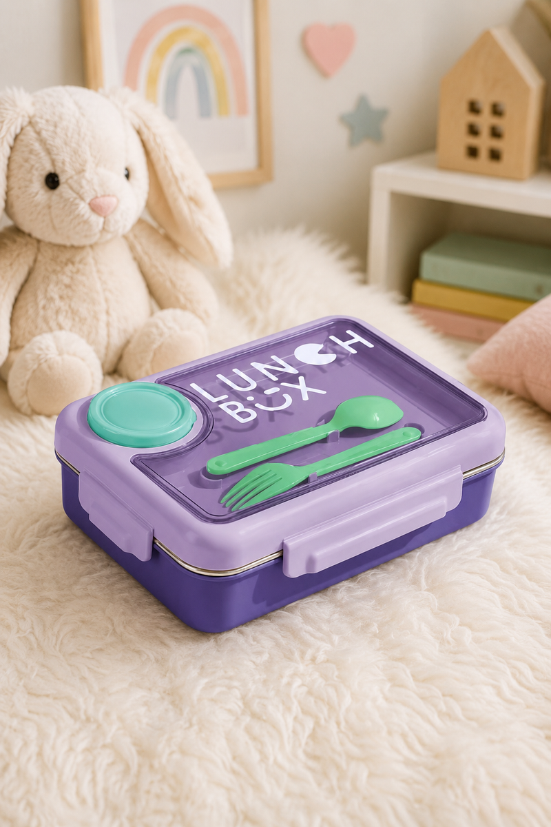 3 Compartment Stainless Steel Lunch Box for Kids, Spoon Fork, Leakproof Tiffin Box, Insulated Bento Lunch Box for School, Boys, Girls & Travel