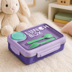3 Compartment Stainless Steel Lunch Box for Kids, Spoon Fork, Leakproof Tiffin Box, Insulated Bento Lunch Box for School, Boys, Girls & Travel