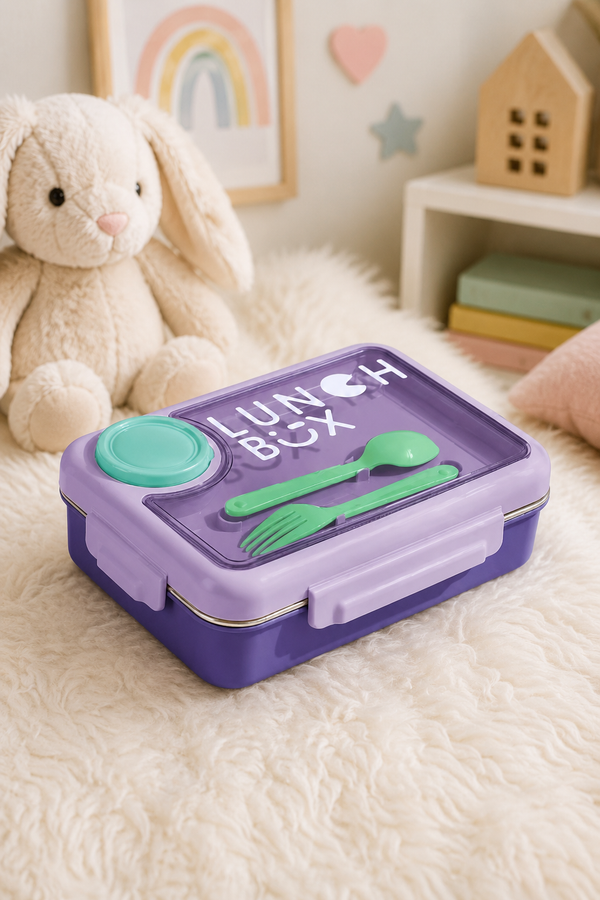 3 Compartment Stainless Steel Lunch Box for Kids, Spoon Fork, Leakproof Tiffin Box, Insulated Bento Lunch Box for School, Boys, Girls & Travel