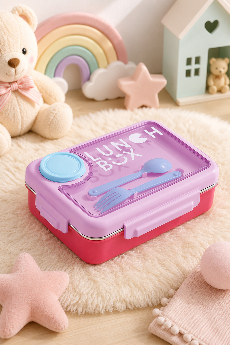 3 Compartment Stainless Steel Lunch Box for Kids, Spoon Fork, Leakproof Tiffin Box, Insulated Bento Lunch Box for School, Boys, Girls & Travel
