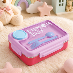3 Compartment Stainless Steel Lunch Box for Kids, Spoon Fork, Leakproof Tiffin Box, Insulated Bento Lunch Box for School, Boys, Girls & Travel