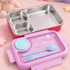 3 Compartment Stainless Steel Lunch Box for Kids, Spoon Fork, Leakproof Tiffin Box, Insulated Bento Lunch Box for School, Boys, Girls & Travel