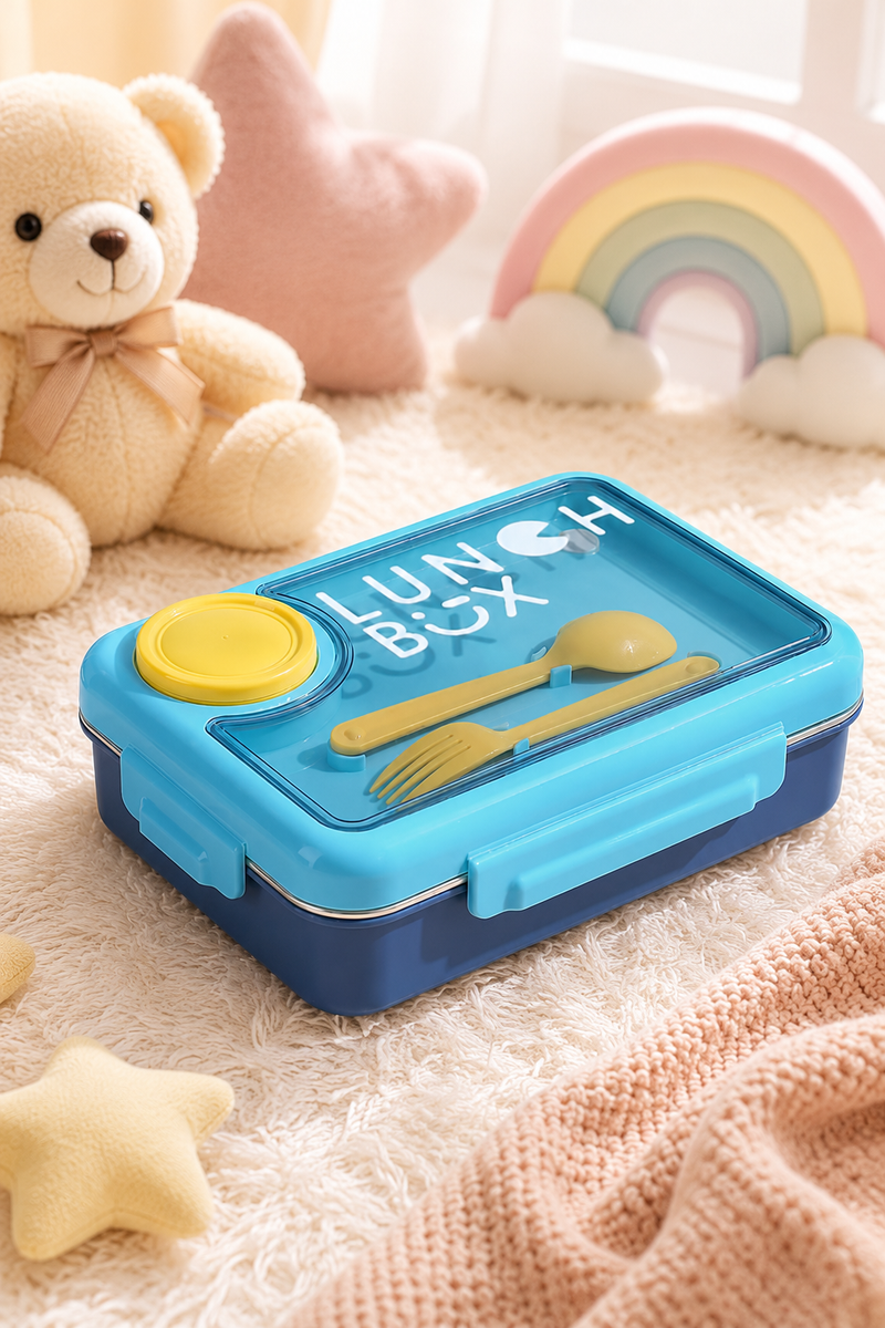 3 Compartment Stainless Steel Lunch Box for Kids, Spoon Fork, Leakproof Tiffin Box, Insulated Bento Lunch Box for School, Boys, Girls & Travel