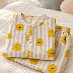 Smiley Stripes |Full Sleeves| 120 GSM Checkered Muslin Fabric |  Soft Unisex Muslin Set for New Born to 6 Years
