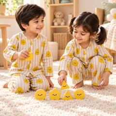 Smiley Stripes |Full Sleeves| 120 GSM Checkered Muslin Fabric |  Soft Unisex Muslin Set for New Born to 6 Years