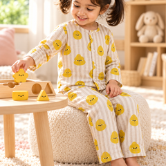 Smiley Stripes |Full Sleeves| 120 GSM Checkered Muslin Fabric |  Soft Unisex Muslin Set for New Born to 6 Years
