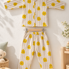 Smiley Stripes |Full Sleeves| 120 GSM Checkered Muslin Fabric |  Soft Unisex Muslin Set for New Born to 6 Years