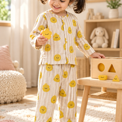 Smiley Stripes |Full Sleeves| 120 GSM Checkered Muslin Fabric |  Soft Unisex Muslin Set for New Born to 6 Years
