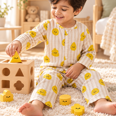 Smiley Stripes |Full Sleeves| 120 GSM Checkered Muslin Fabric |  Soft Unisex Muslin Set for New Born to 6 Years