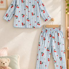 Cherry Stripe |Full Sleeves| 120 GSM Checkered Muslin Fabric |  Soft Unisex Muslin Set for New Born to 6 Years