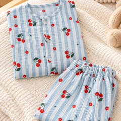 Cherry Stripe |Full Sleeves| 120 GSM Checkered Muslin Fabric |  Soft Unisex Muslin Set for New Born to 6 Years