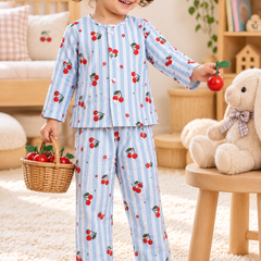 Cherry Stripe |Full Sleeves| 120 GSM Checkered Muslin Fabric |  Soft Unisex Muslin Set for New Born to 6 Years