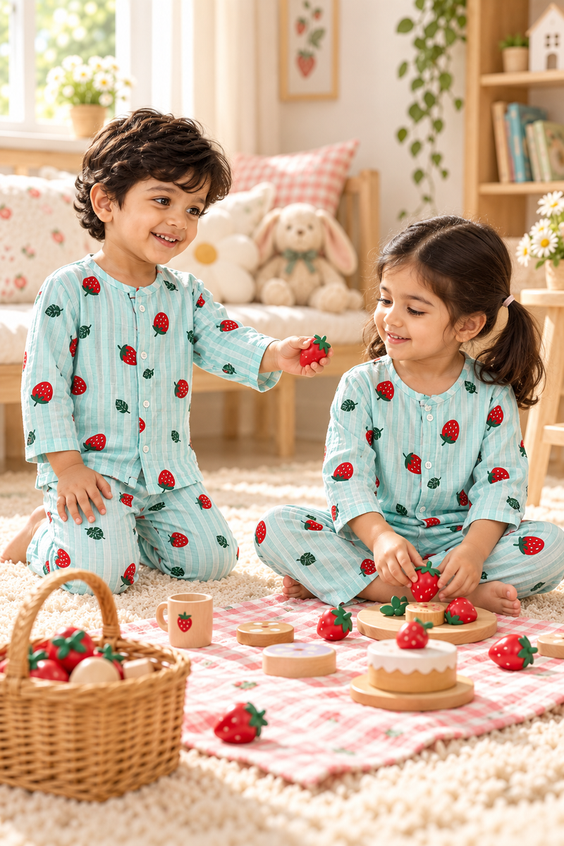 Berry Stripes |Full Sleeves| 120 GSM Checkered Muslin Fabric |  Soft Unisex Muslin Set for New Born to 6 Years