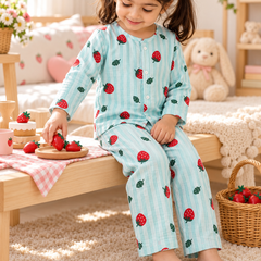 Berry Stripes |Full Sleeves| 120 GSM Checkered Muslin Fabric |  Soft Unisex Muslin Set for New Born to 6 Years