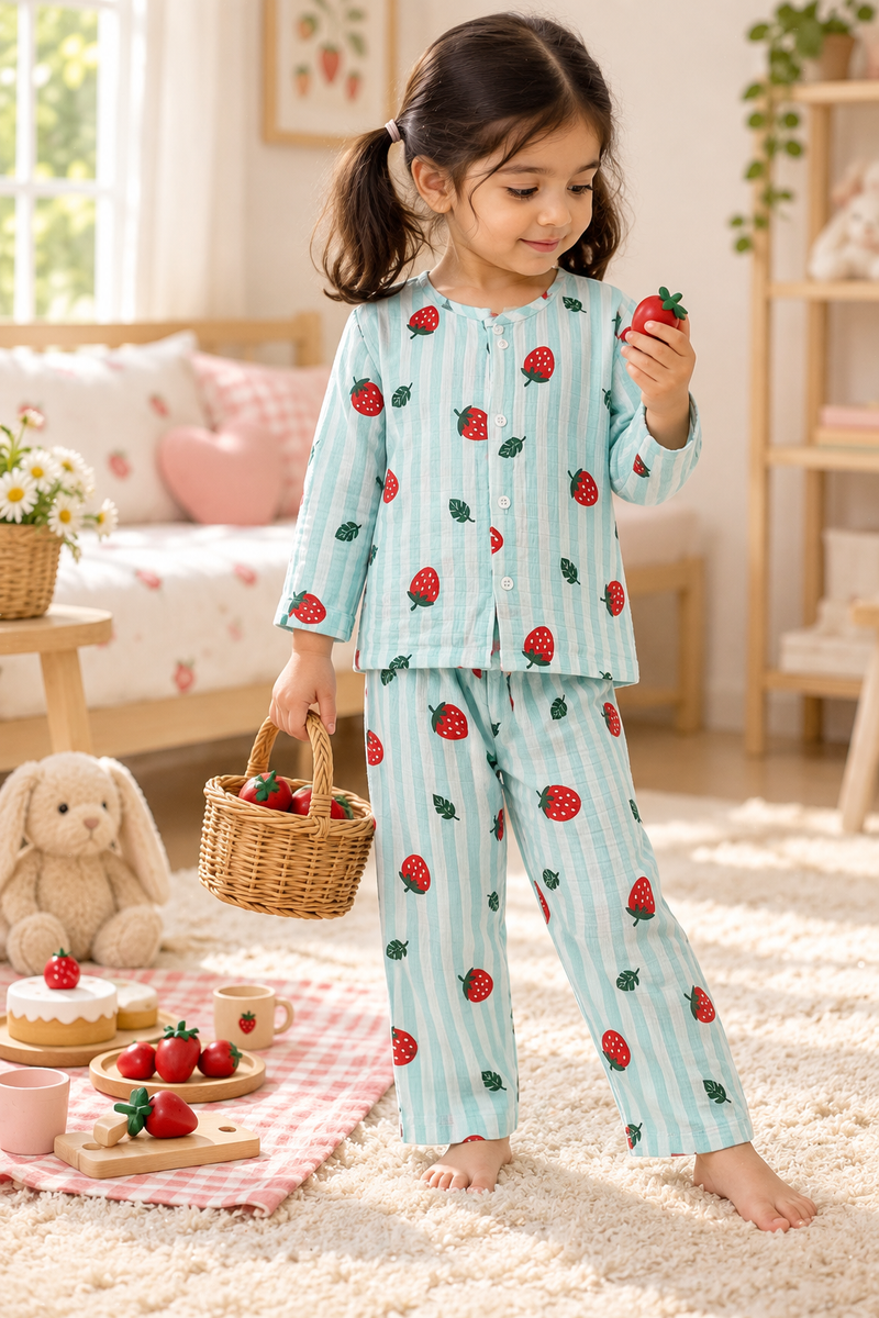Berry Stripes |Full Sleeves| 120 GSM Checkered Muslin Fabric |  Soft Unisex Muslin Set for New Born to 6 Years