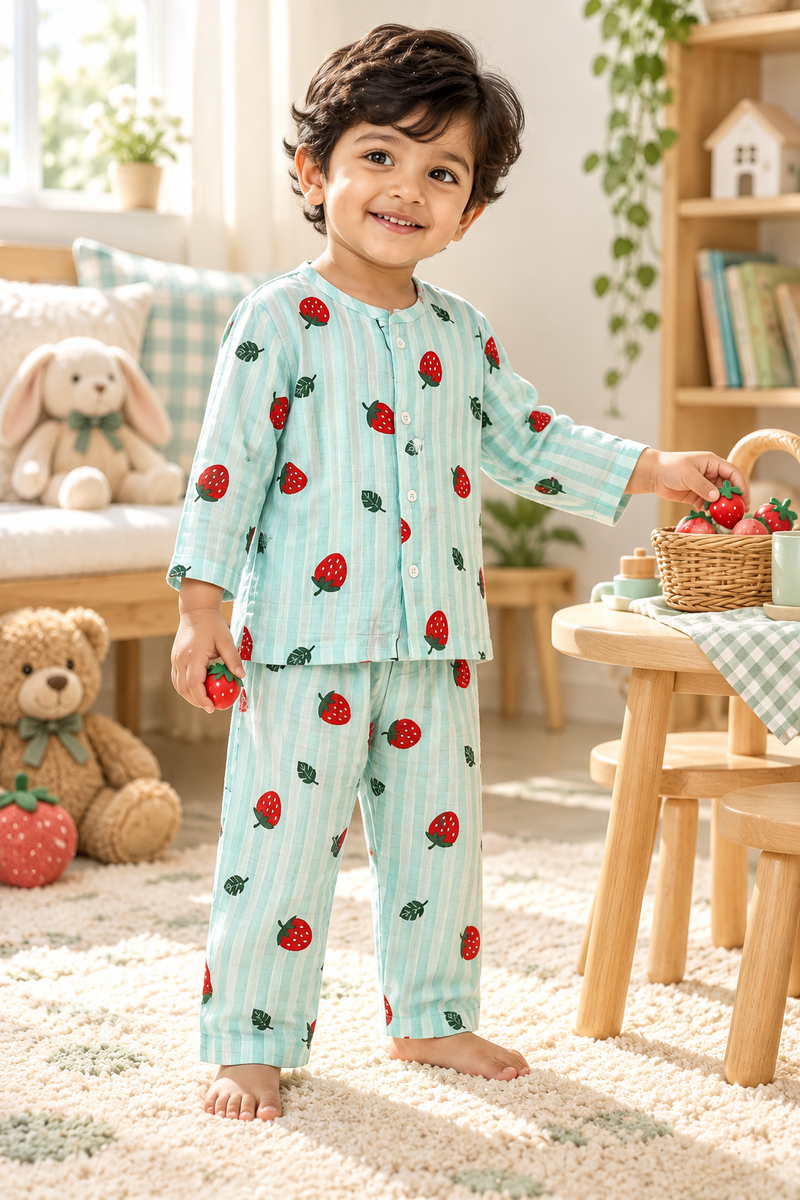 Berry Stripes |Full Sleeves| 120 GSM Checkered Muslin Fabric |  Soft Unisex Muslin Set for New Born to 6 Years