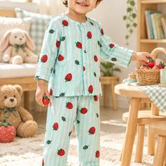 Berry Stripes |Full Sleeves| 120 GSM Checkered Muslin Fabric |  Soft Unisex Muslin Set for New Born to 6 Years