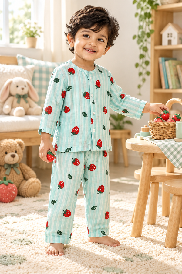 Berry Stripes |Full Sleeves| 120 GSM Checkered Muslin Fabric |  Soft Unisex Muslin Set for New Born to 6 Years