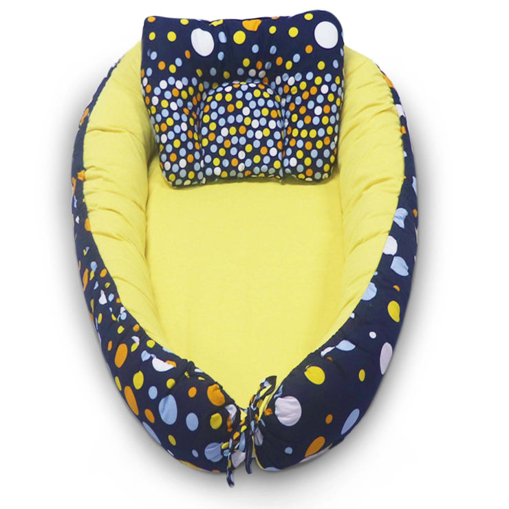 Kradyl Kroft Baby Boat Bed for Babies & Infants | Portable Baby Bedding Set with Pillow | Removable Covers | Double Side Baby Sleeping Bed | Baby Sleeping Pod (Magic Polka)