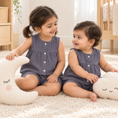 Dark Grey Baby Girl Sleeveless Top and Shorts Set | Premium Crinkled Double Layered Muslin