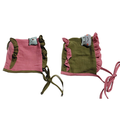 Bottle Green Pink Kradyl Kroft Baby Caps Set of 2 with Soft Toy Embellishment