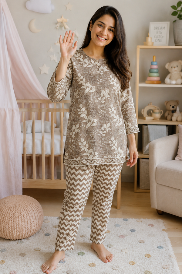 Beige Floral - Mom's Coord Set