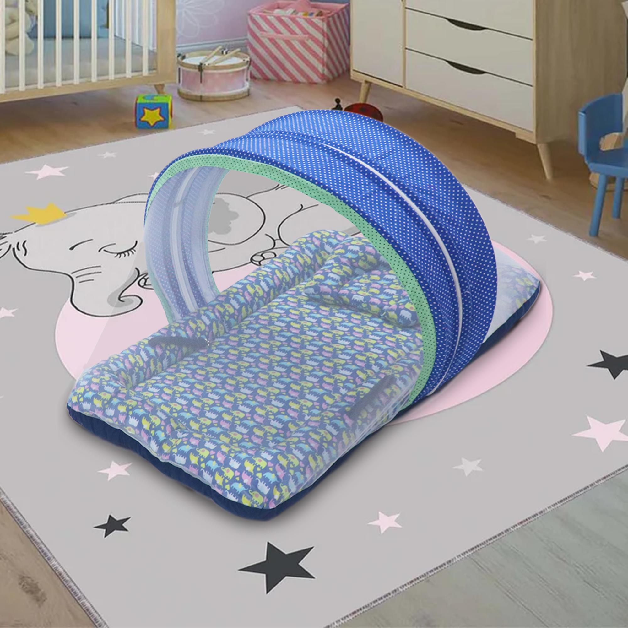 Dancing Elephants -  Kradyl Kroft Bassinet Style Mosquito Net Bedding for Infants