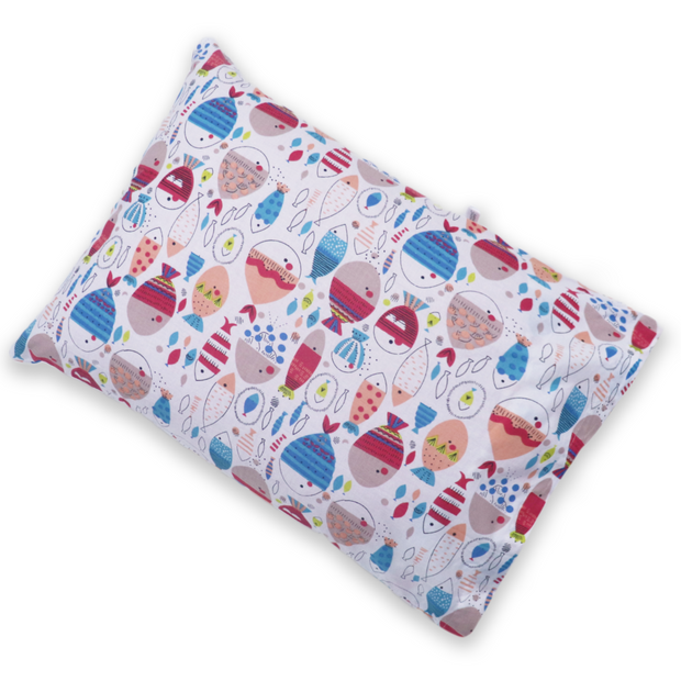 Colorful Fishes - Toddler Pillow with 100% Cotton Removable cover - 20 X 15 Inches | Children Pillows