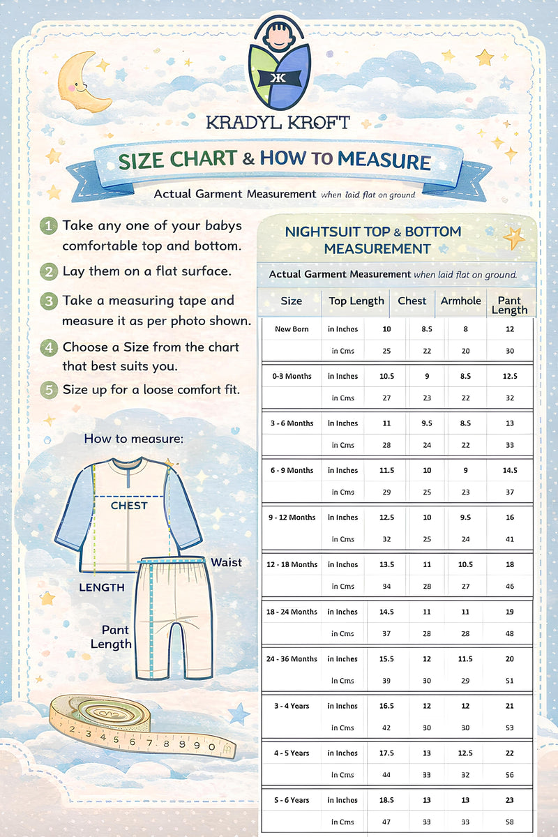 Venus - Kradyl Kroft Checkered Smooth Style Double Layered Soft Muslin Night Suit Set for New Born to 6 Years