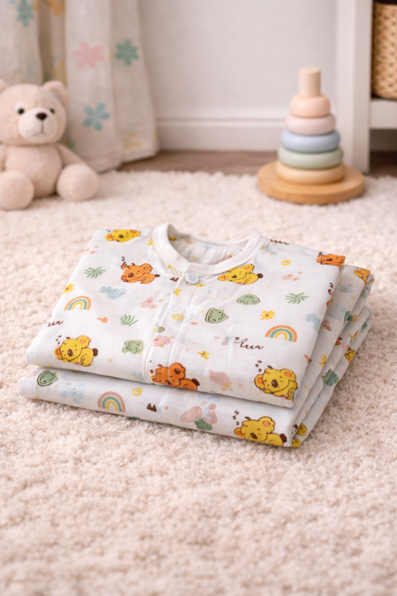 Orange Koala | Checkered Muslin | Soft Unisex Muslin Set for New Born to 6 Years