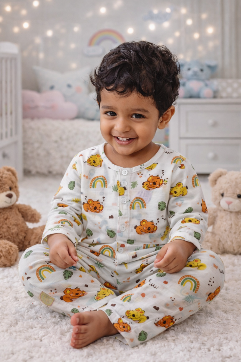 Orange Koala | Checkered Muslin | Soft Unisex Muslin Set for New Born to 6 Years