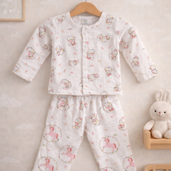 Cutie Pie - Kradyl Kroft Premium Crinkled Double Layered Soft Muslin Night Suit Set for New Born to 6 Years