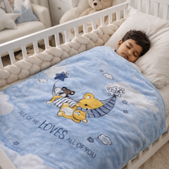 Kradyl Kroft Plush Double Layered Velvet with Two Side Printed Kids Blanket - BlueLove