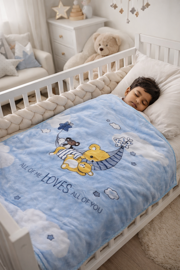 Kradyl Kroft Plush Double Layered Velvet with Two Side Printed Kids Blanket - BlueLove