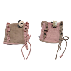 Pink Beige Kradyl Kroft Baby Caps Set of 2 with Soft Toy Embellishment