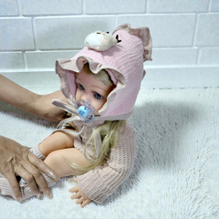 Pink Beige Kradyl Kroft Baby Caps Set of 2 with Soft Toy Embellishment