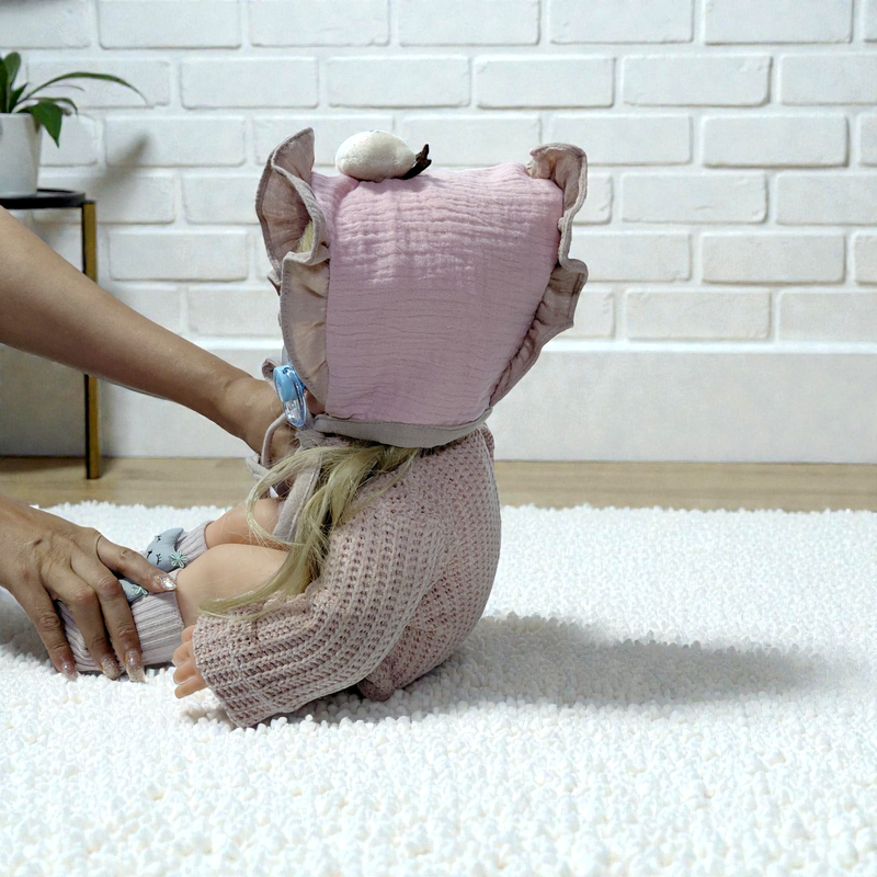 Pink Beige Kradyl Kroft Baby Caps Set of 2 with Soft Toy Embellishment