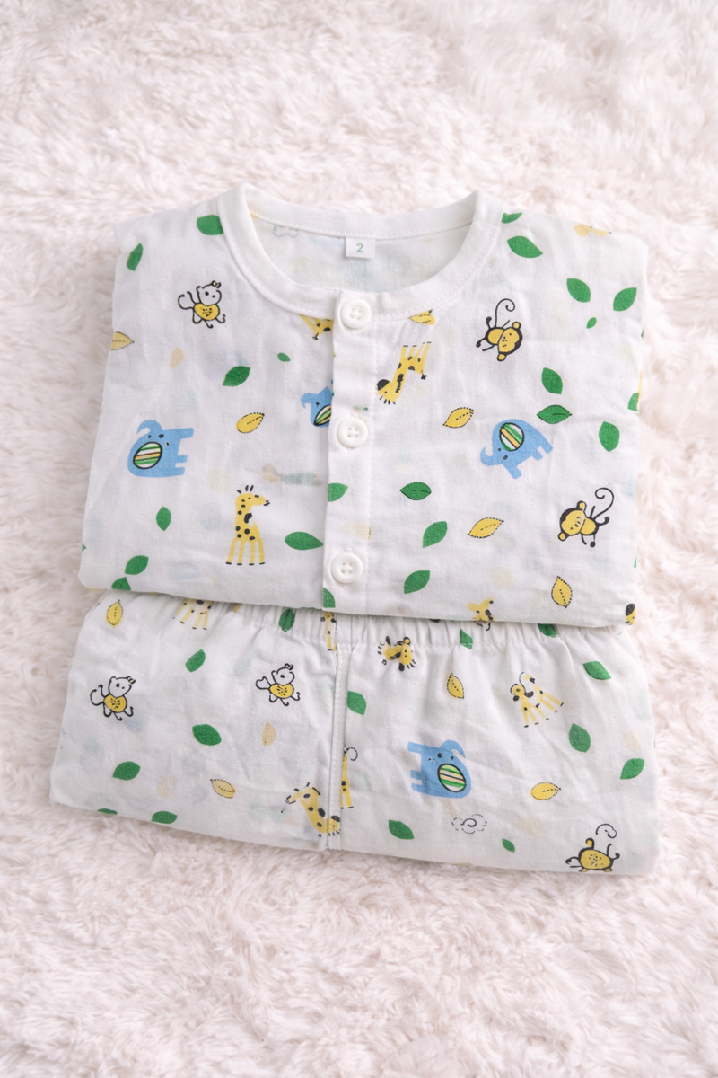 Elephant - Kradyl Kroft Checkered Smooth Style Double Layered Soft Muslin Night Suit Set for New Born to 6 Years